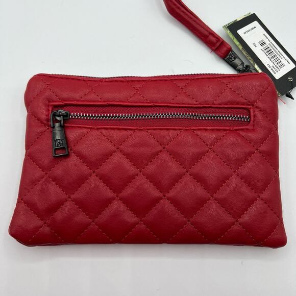Badgley Mischka Vegan Leather Card Holder Wallet Wristlet Red Quilted Zips NWT - Picture 4 of 7